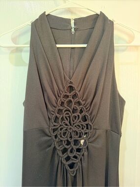 Vintage 70’s Halter Style Black Maxi Dress with Knotted Front Sexy Detail